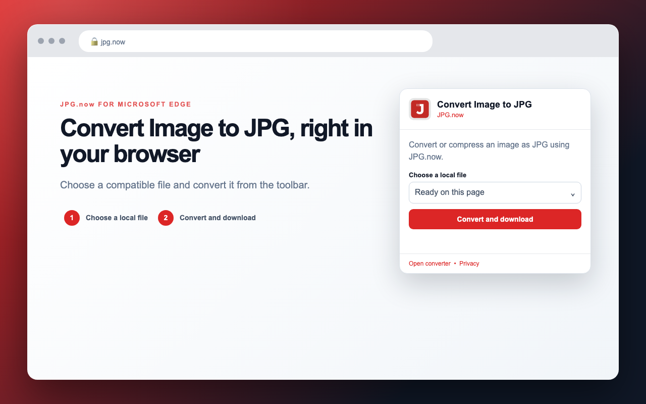 Convert Image to JPG interface in Microsoft Edge